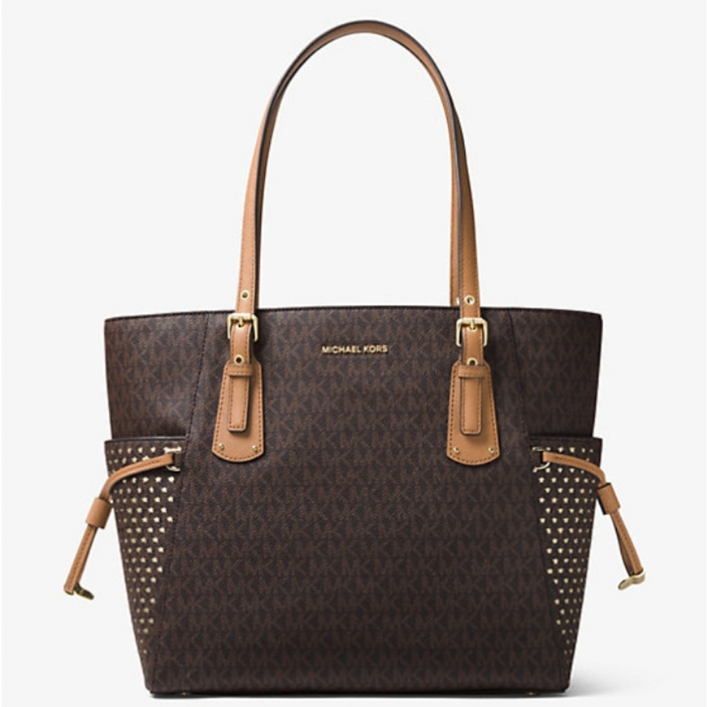 Michael Kors Voyager Logo Gold Stars Large Tote Bag Handbag